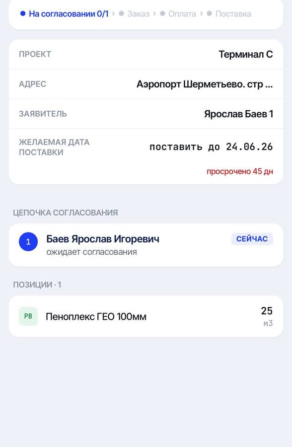 Карточка согласования заявки на мобильном устройстве в AverDoc